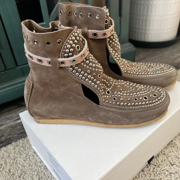 Isabel Marant Morley Taupe Suede Studded Moccasins Ankle Boots 38 / 8 - Picture 5 of 13